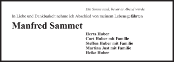 Traueranzeige von Manfred Sammet 