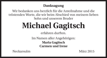 Traueranzeige von Michael Gagitsch 