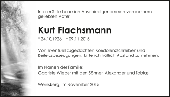Traueranzeige von Kurt Flachsmann 