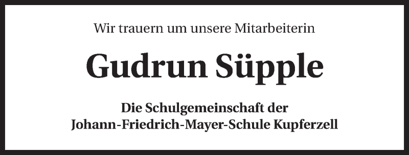  Traueranzeige für Gudrun Süpple vom 31.03.2015 aus 