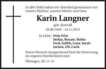 Traueranzeige von Karin Langner 