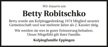 Traueranzeige von Betty Robitschko 