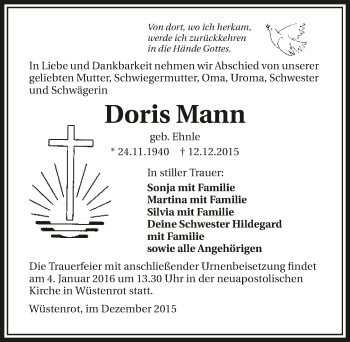 Traueranzeige von Doris Mann 