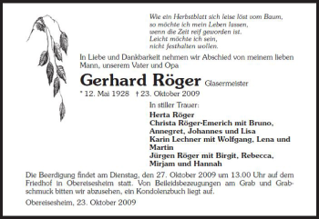Traueranzeige von Gerhard Röger 