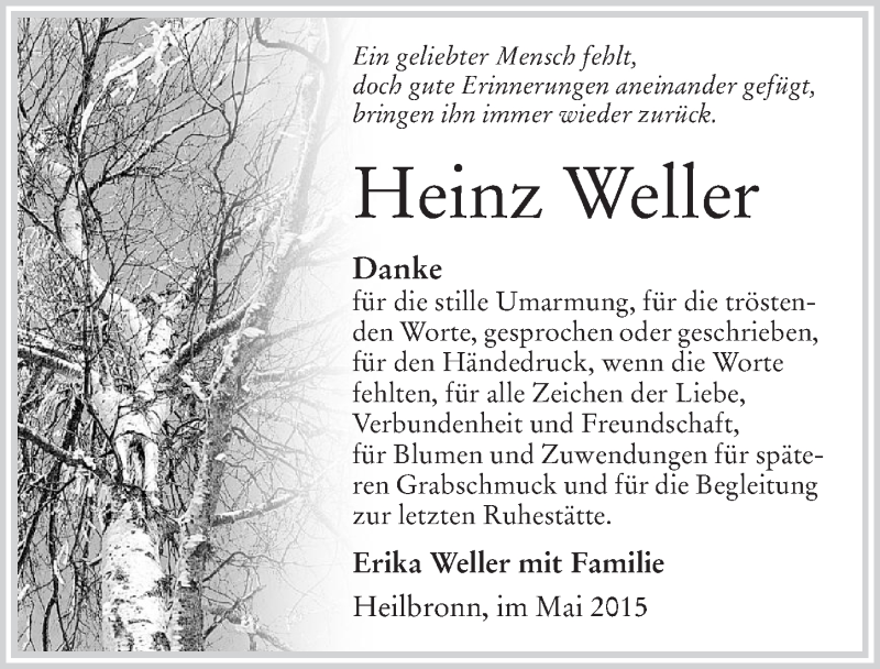  Traueranzeige für Heinz Weller vom 23.05.2015 aus 