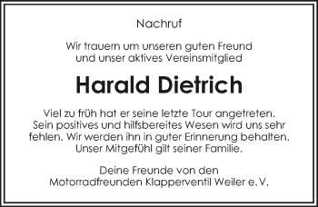 Traueranzeige von Harald Dietrich 
