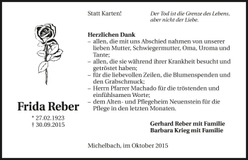Traueranzeige von Frida Reber 