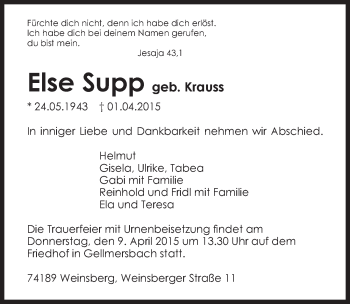 Traueranzeige von Else Supp 