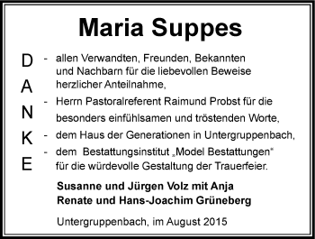 Traueranzeige von Maria Suppes 