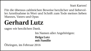 Traueranzeige von Gerhard Lutz 