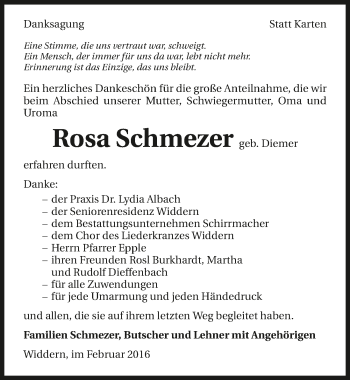 Traueranzeige von Rosa Schmezer 