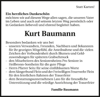 Traueranzeige von Kurt Baumann 