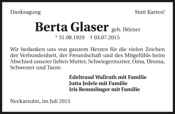 Traueranzeige von Berta Glaser 