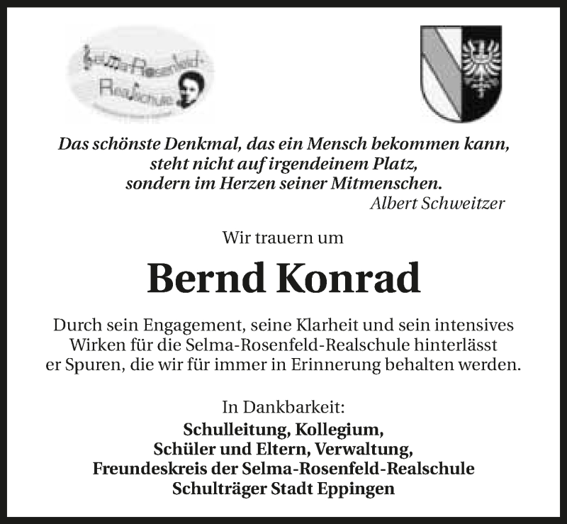 Traueranzeige für Bernd Konrad vom 10.12.2015 aus 