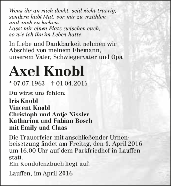 Traueranzeige von Axel Knobl 