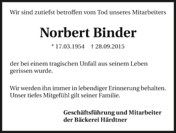 Traueranzeige von Norbert Binder 