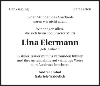 Traueranzeige von Lina Eiermann 