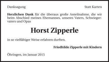 Traueranzeige von Horst Zipperle 