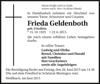 Traueranzeige von Frieda Geldenboth 