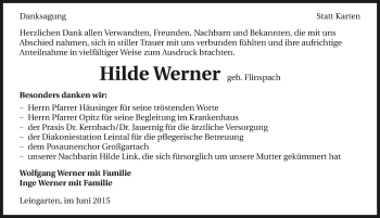Traueranzeige von Hilde Werner 