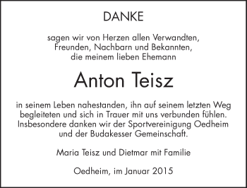 Traueranzeige von Anton Teisz 