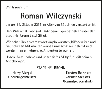 Traueranzeige von Roman Wilczynski 