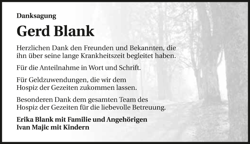  Traueranzeige für Gerd Blank vom 12.09.2015 aus 
