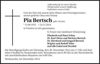 Traueranzeige von Pia Bertsch 
