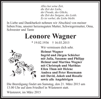 Traueranzeige von Leonore Wagner 