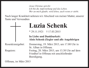 Traueranzeige von Luzia Schenk 