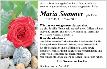 Traueranzeige von Maria Sommer 