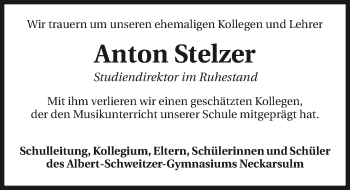 Traueranzeige von Anton Stelzer 