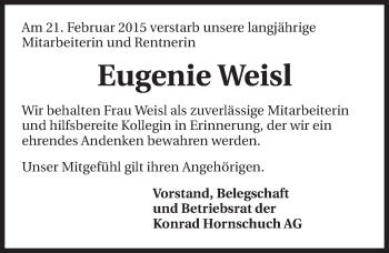 Traueranzeige von Eugenie Weisl 