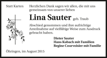 Traueranzeige von Lina Sauter 