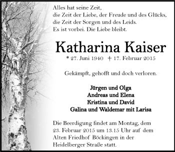 Traueranzeige von Katharina Kaiser 