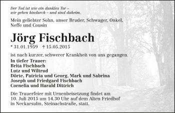 Traueranzeige von Jörg Fischbach 