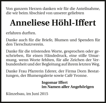 Traueranzeige von Anneliese Höhl-Iffert 