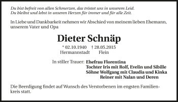 Traueranzeige von Dieter Schnäp 