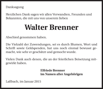 Traueranzeige von Walter Brenner 