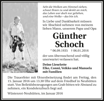 Traueranzeige von Günther Schoch 