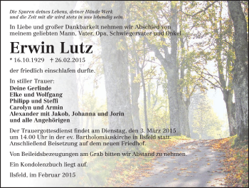 Traueranzeige von Erwin Lutz 