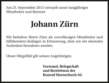 Traueranzeige von Johann Zürn 