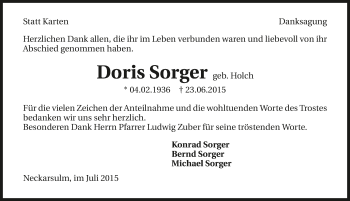 Traueranzeige von Doris Sorger 