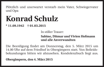 Traueranzeige von Konrad Schulz 