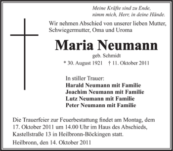 Traueranzeige von Maria Neumann 