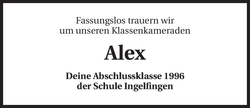  Traueranzeige für Alex  vom 15.04.2015 aus 