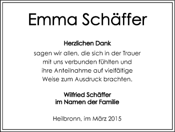 Traueranzeige von Emma Schäffer 