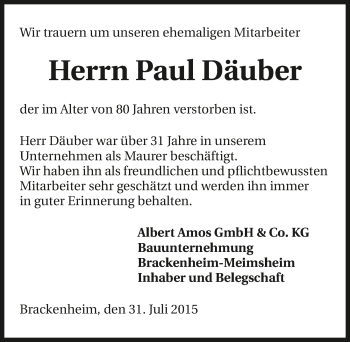 Traueranzeige von Paul Däuber 