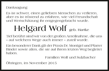 Traueranzeige von Helgard Wolf 
