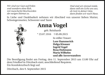 Traueranzeige von Anna Vogel 